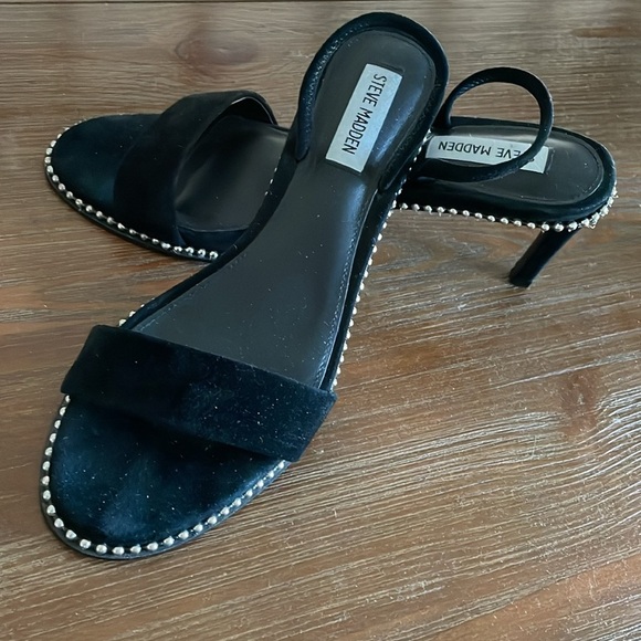 Steve Madden Sylvie High Heels Black Silver Studded Sling-backs Size 8.5 - Picture 6 of 12